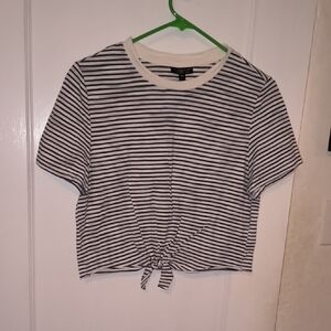 Topshop | Black and White Striped Tie-Front Crop Top